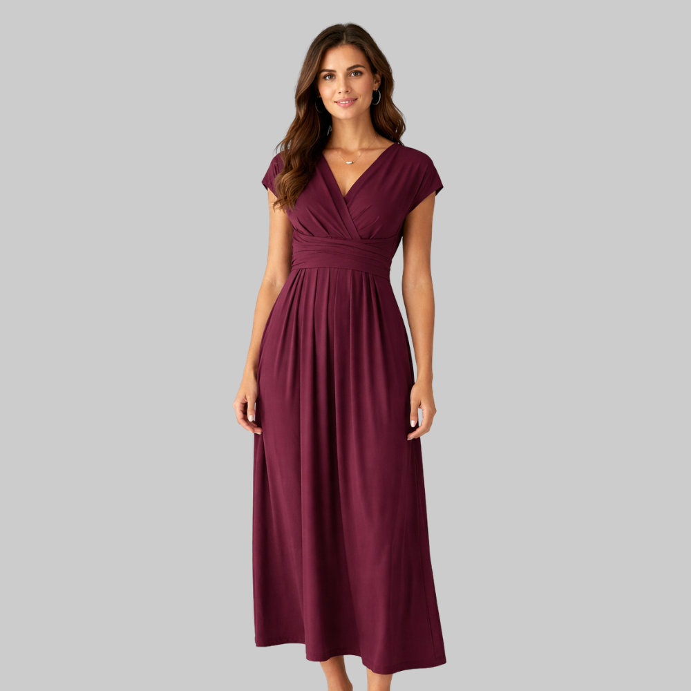 Leona Vestido Mujer Midi de Verano – Vestido con escote en V y lazo en la espalda elegante