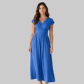 Leona Robe Femme Midi d'Été – Robe avec Col V et Nœud au Dos Élégante