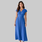 Leona Robe Femme Midi d'Été – Robe avec Col V et Nœud au Dos Élégante