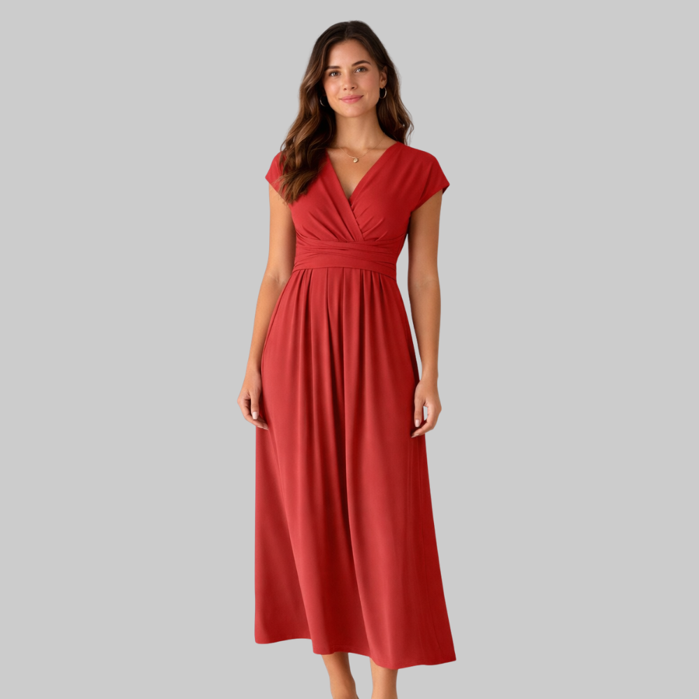 Leona Vestido Mujer Midi de Verano – Vestido con escote en V y lazo en la espalda elegante