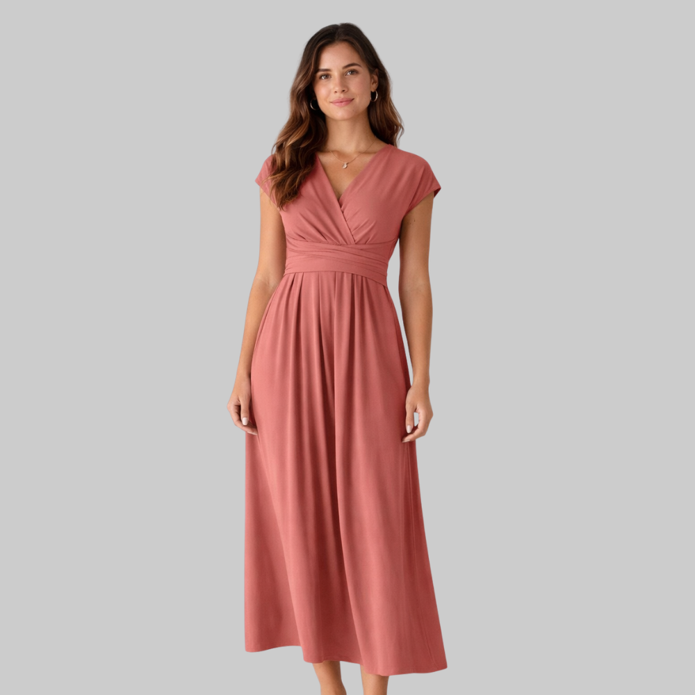Leona Vestido Mujer Midi de Verano – Vestido con escote en V y lazo en la espalda elegante