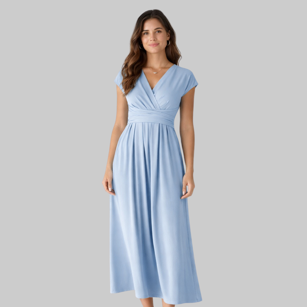 Leona Vestido Mujer Midi de Verano – Vestido con escote en V y lazo en la espalda elegante
