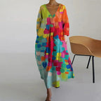 Arian Robe Femme Estivale – Robe Colorée Col V, Fluide, Décontractée Chic Jour Soir