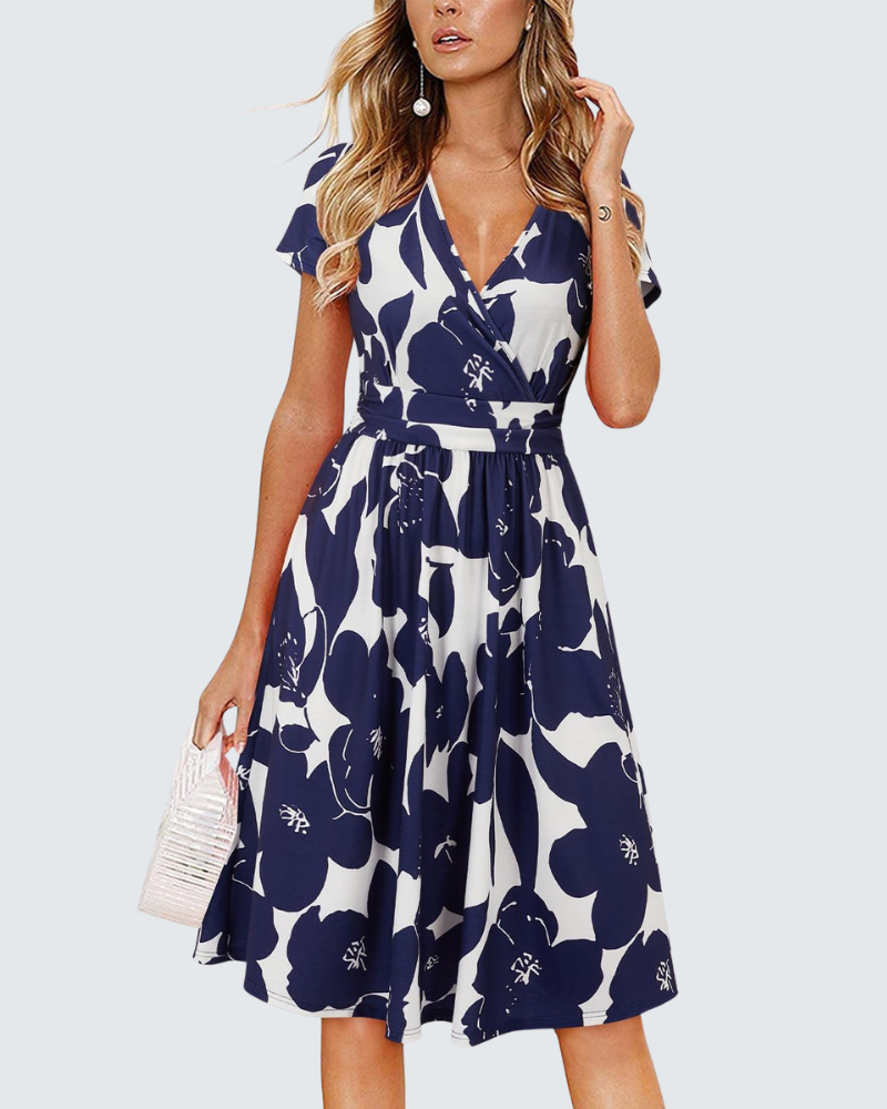 Lily Robe d'été pour femme – Robe midi fleurie avec col en V et poches