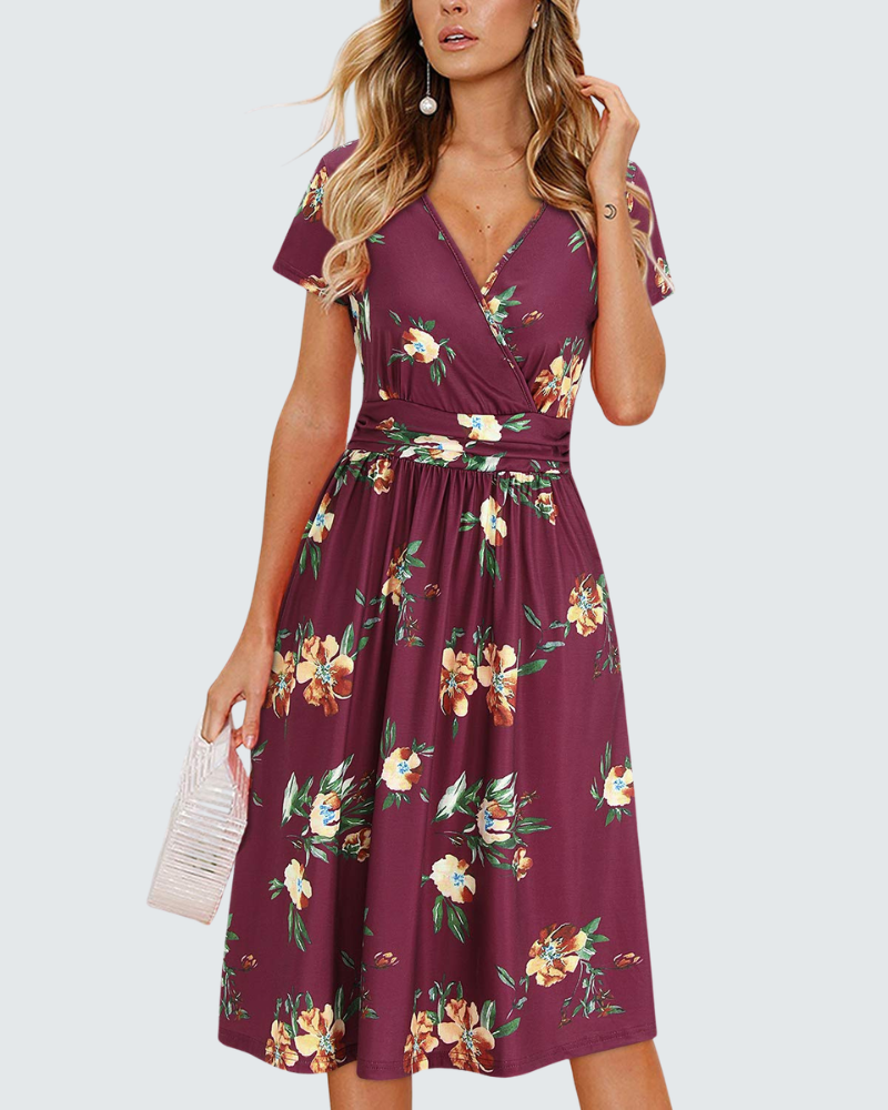 Lily Abito Estivo Donna – Vestito Midi Floreale con Scollo a V e Tasche