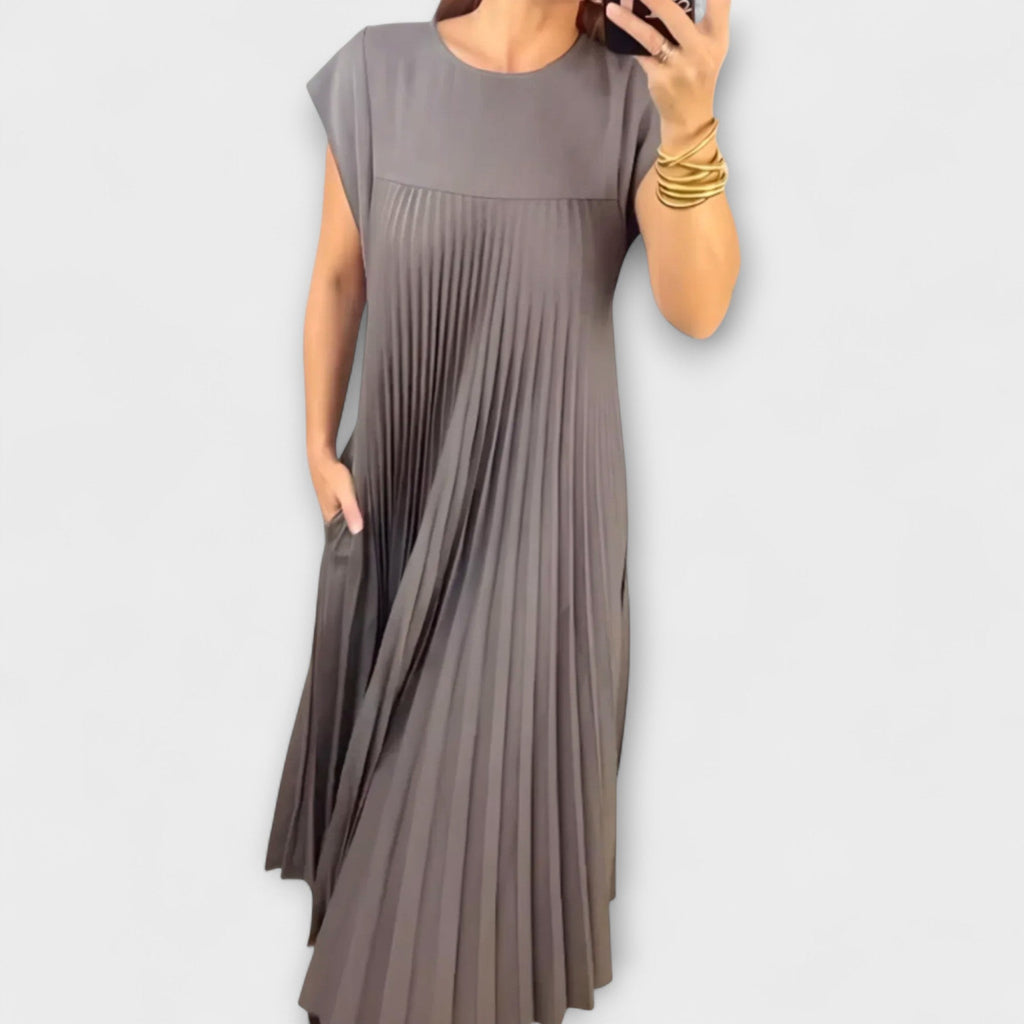 Lucresia Robe Femme Midi Plissée – Robe A-Line, Manches Volant Élégante Décontractée