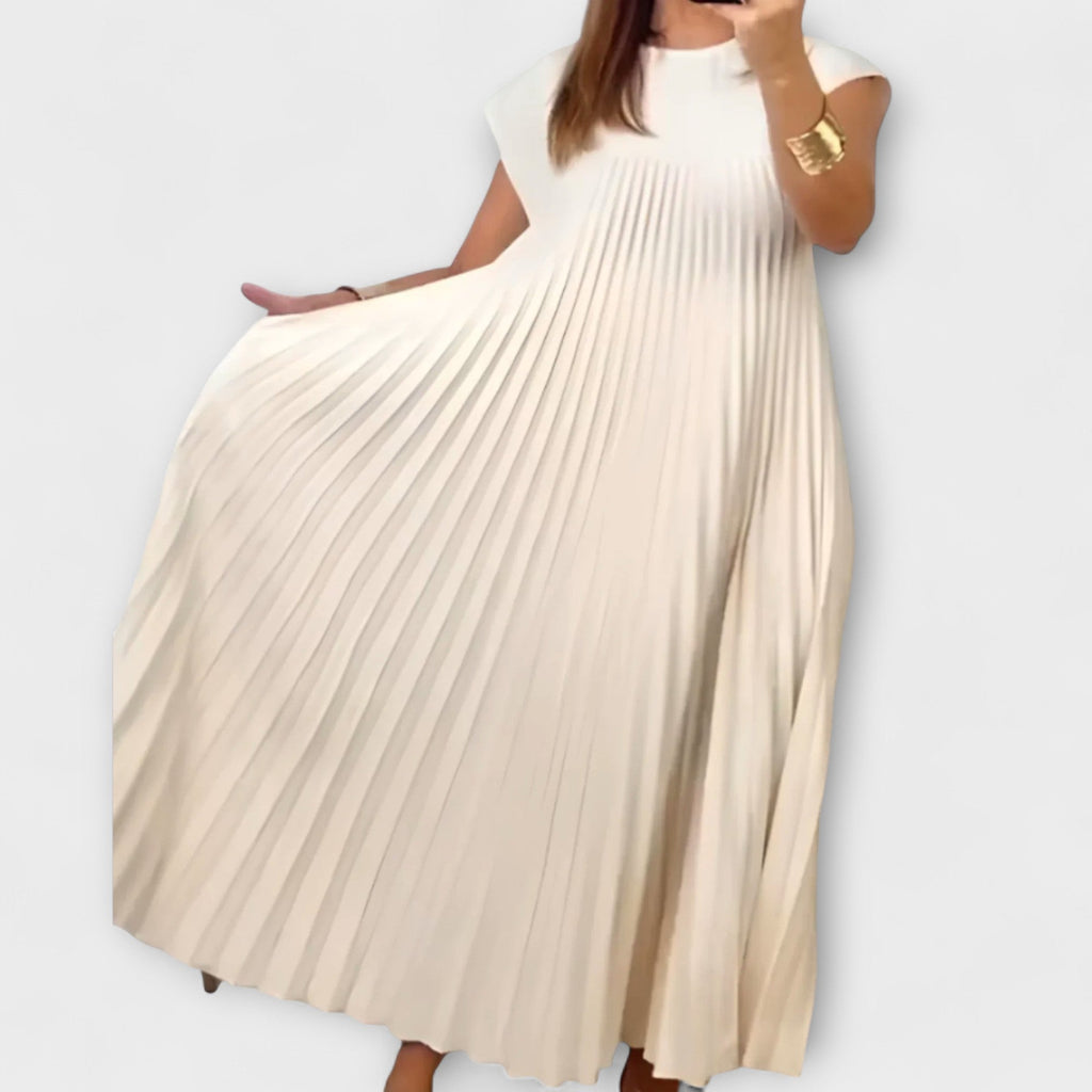 Lucresia Robe Femme Midi Plissée – Robe A-Line, Manches Volant Élégante Décontractée