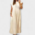 Lucresia Robe Femme Midi Plissée – Robe A-Line, Manches Volant Élégante Décontractée