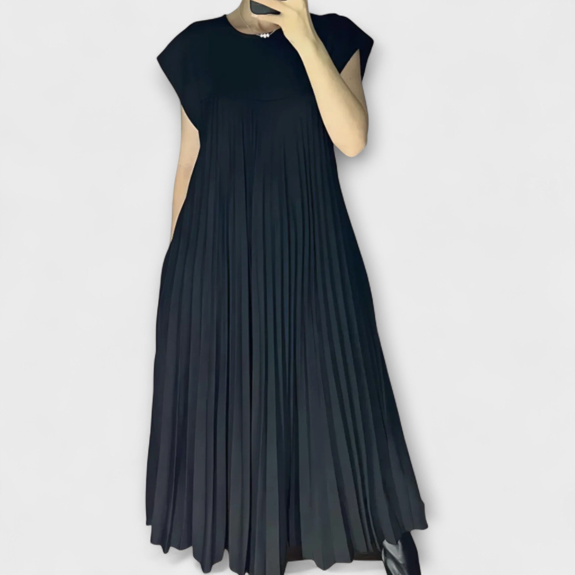 Lucresia Robe Femme Midi Plissée – Robe A-Line, Manches Volant Élégante Décontractée