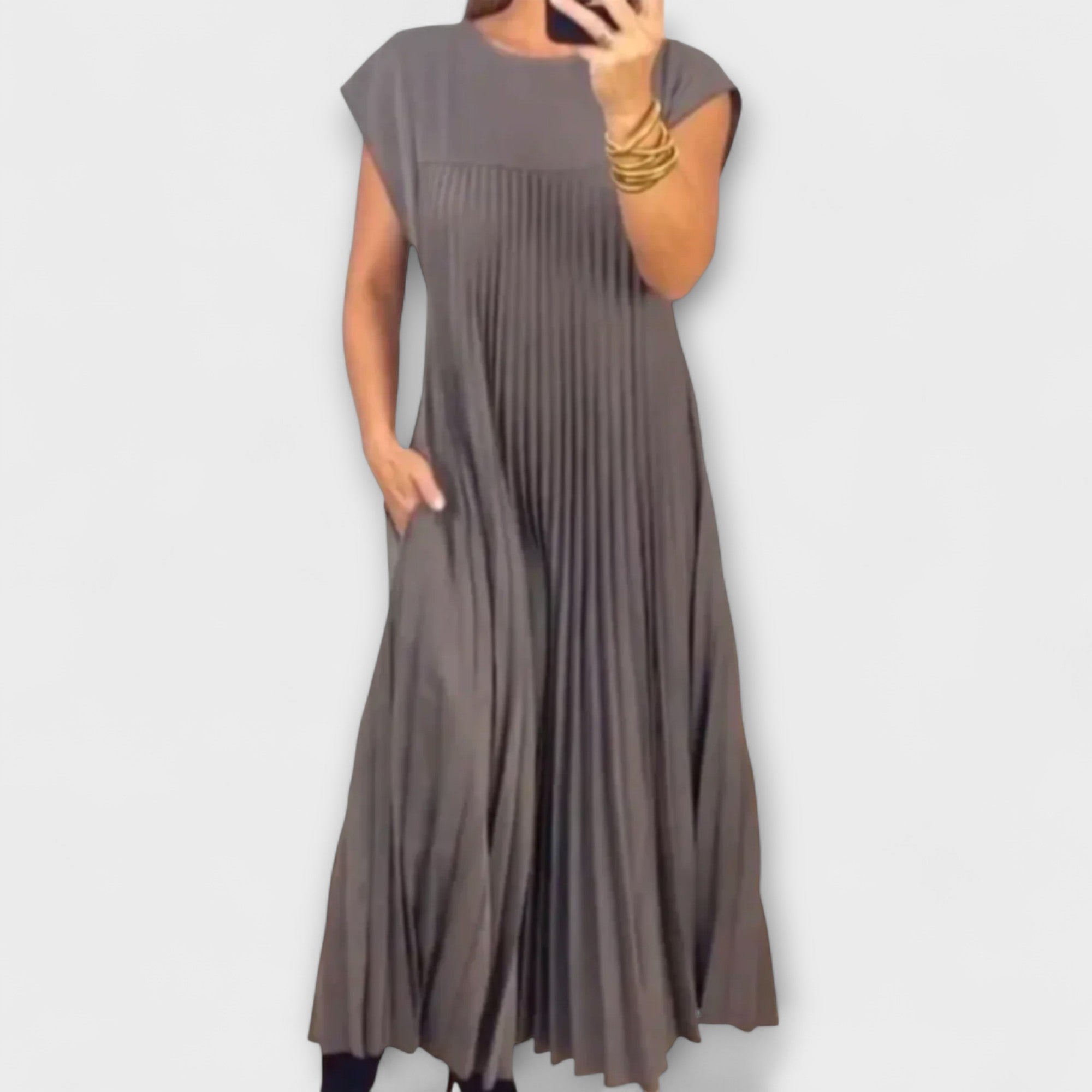 Lucresia Robe Femme Midi Plissée – Robe A-Line, Manches Volant Élégante Décontractée