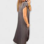 Lucresia Robe Femme Midi Plissée – Robe A-Line, Manches Volant Élégante Décontractée