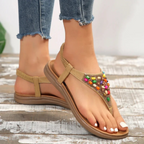 Giulia Sandali Femme Perles – Bracelet T, Semelle Souple Élégante d'Été