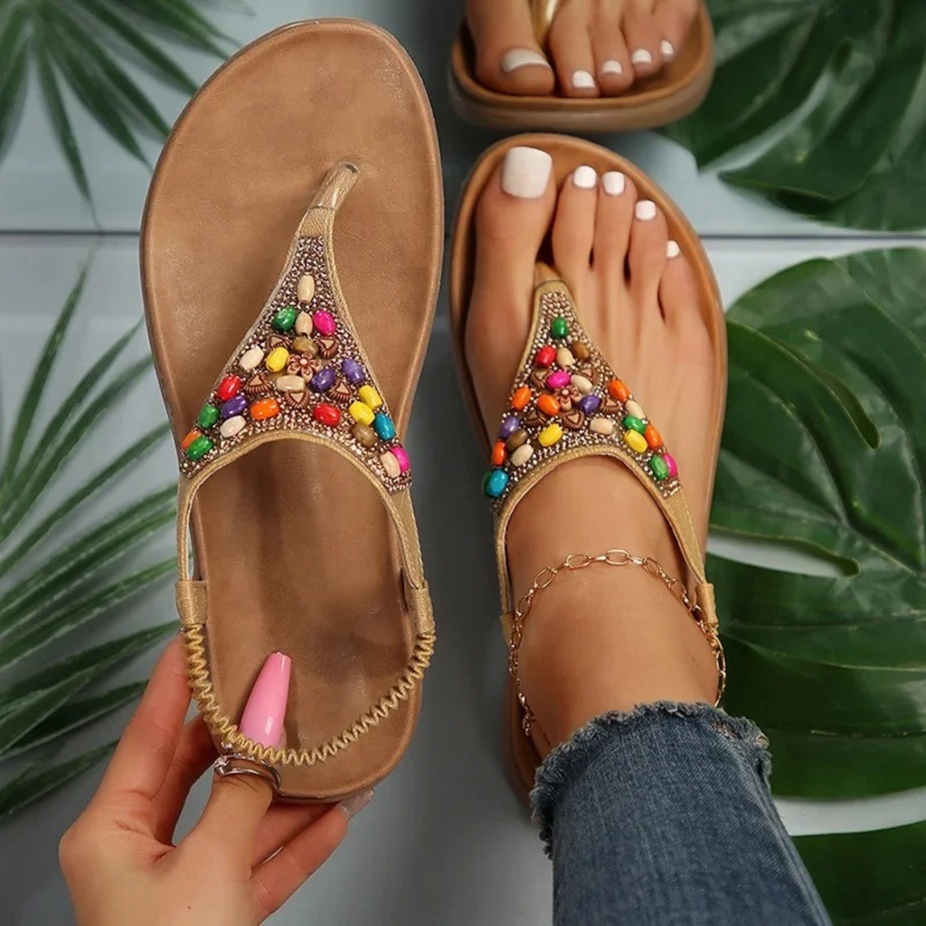 Giulia Sandali Femme Perles – Bracelet T, Semelle Souple Élégante d'Été