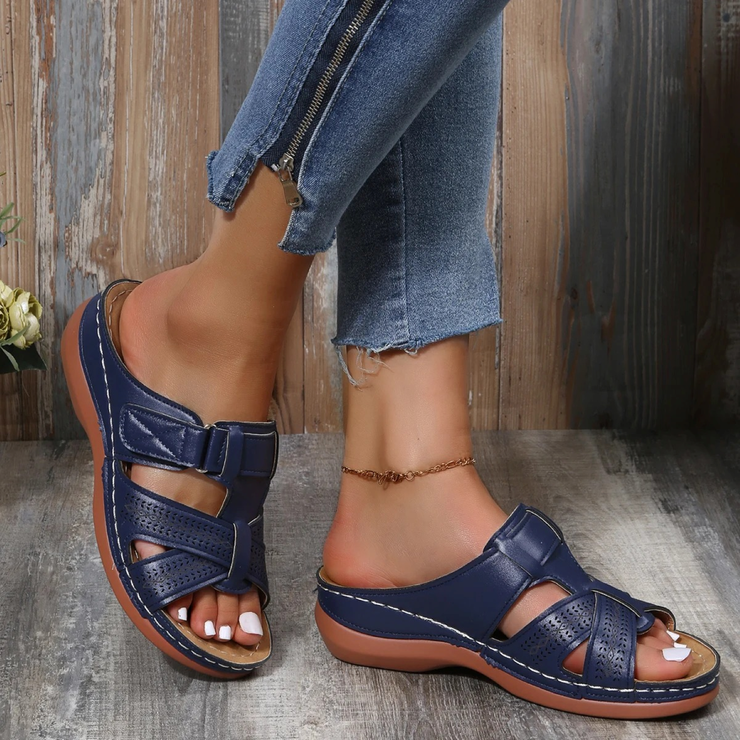 Wessa Sandali Donna Mule – Tirantes Cruzados, Suela Alta Confort Verano
