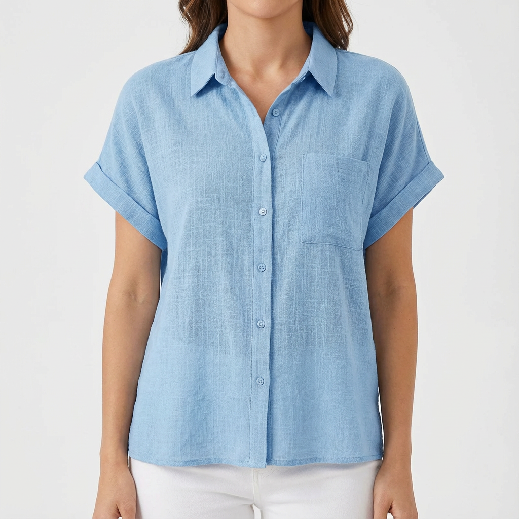 Donita Camisa Mujer Verano – Mangas Cortas Remangadas, Ajuste Suave Casual Chic