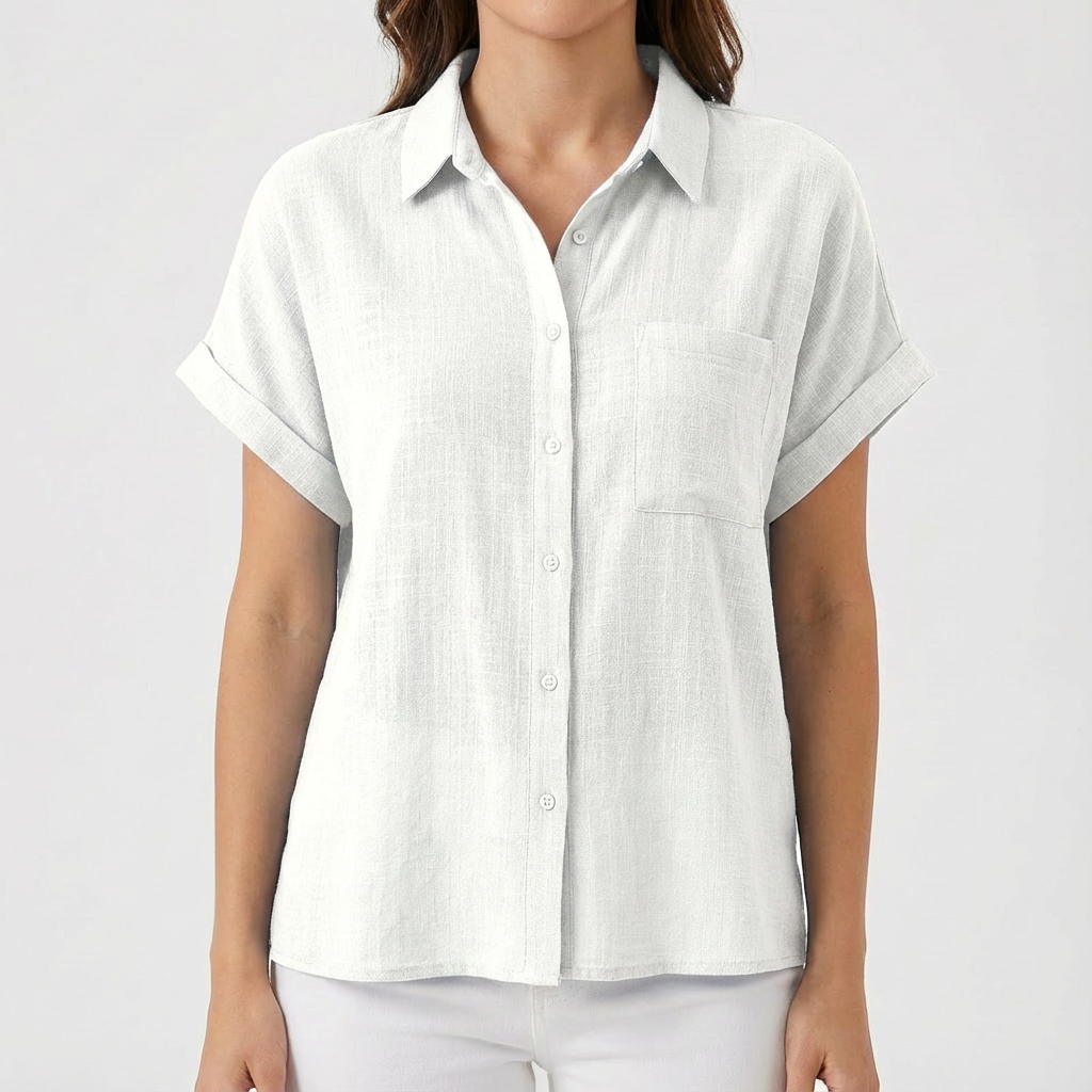 Donita Camisa Mujer Verano – Mangas Cortas Remangadas, Ajuste Suave Casual Chic