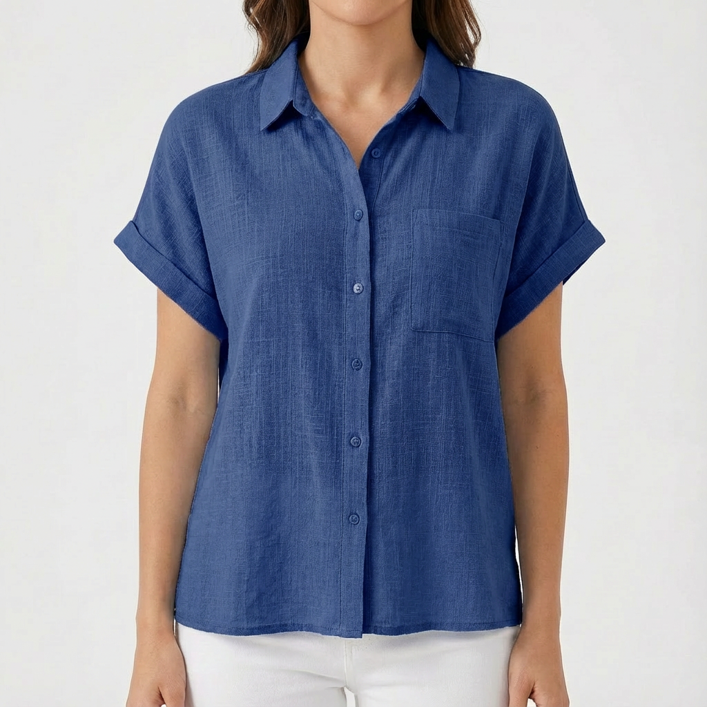 Donita Camisa Mujer Verano – Mangas Cortas Remangadas, Ajuste Suave Casual Chic