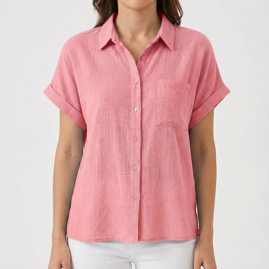 Donita Camisa Mujer Verano – Mangas Cortas Remangadas, Ajuste Suave Casual Chic