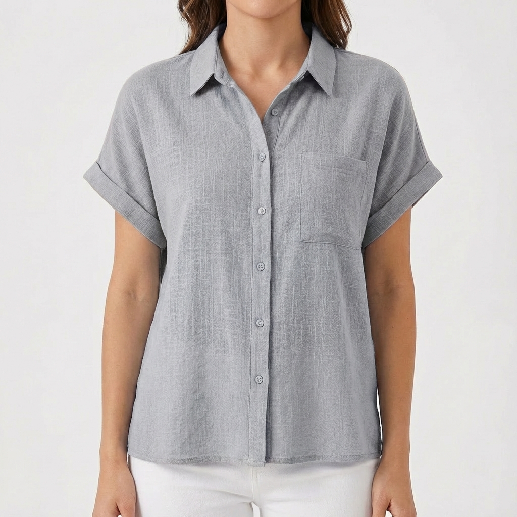 Donita Camisa Mujer Verano – Mangas Cortas Remangadas, Ajuste Suave Casual Chic