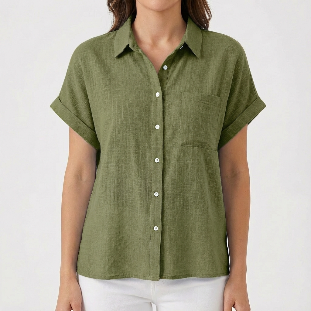 Donita Camisa Mujer Verano – Mangas Cortas Remangadas, Ajuste Suave Casual Chic