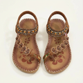Sandales Luna Femme Boho – Perles Florales, Semelle Plate, Bride d'Été