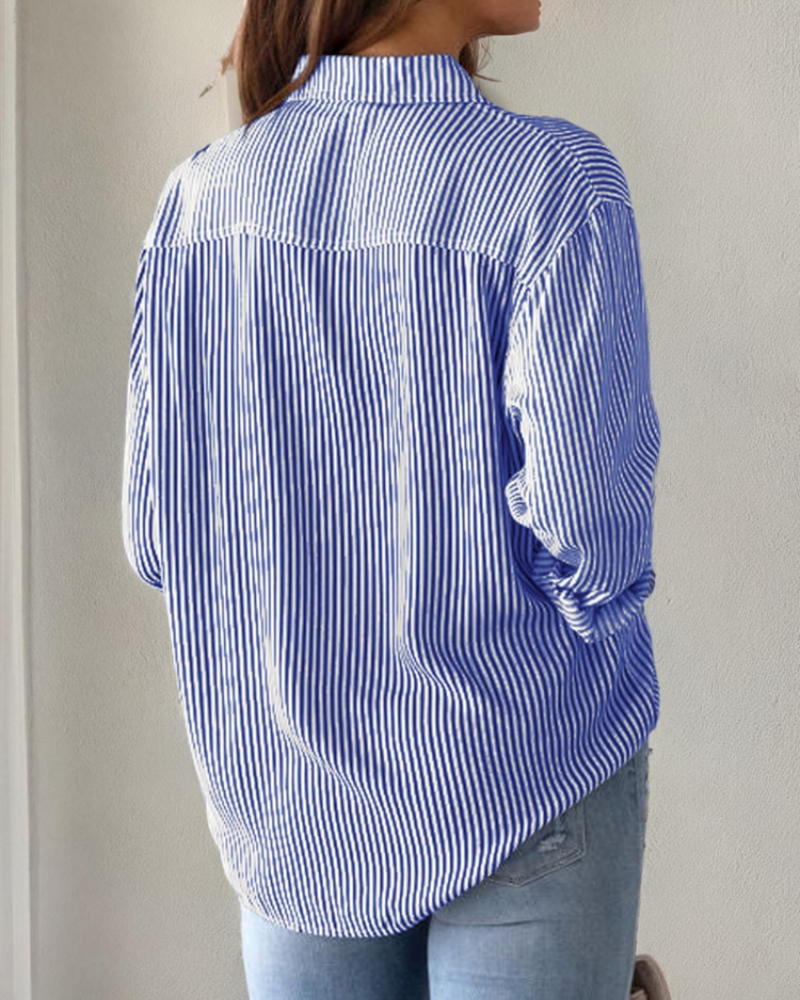 Camisa de mujer Chloe a rayas – Botones, mangas largas, bolsillo y antiarrugas
