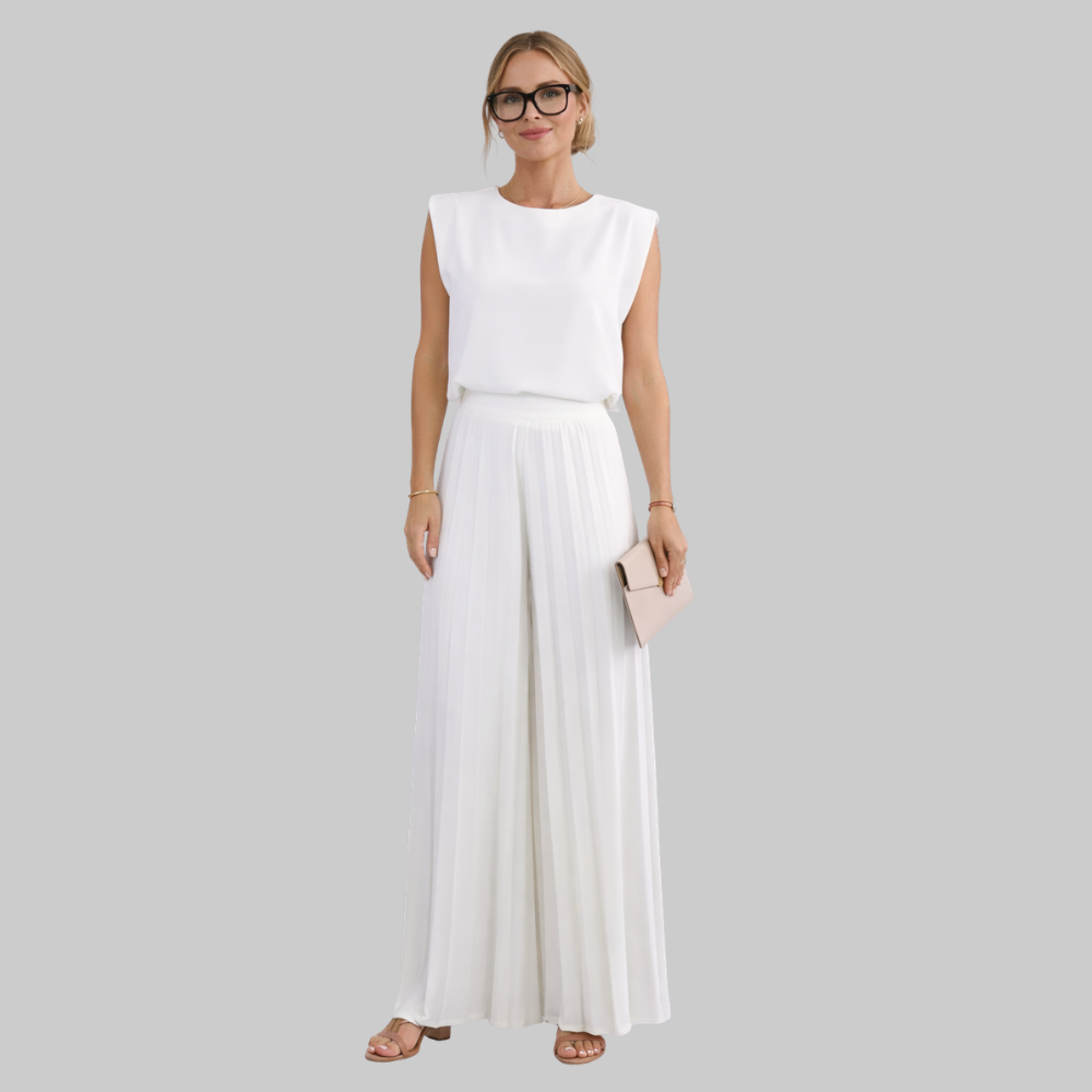 Maruja Conjunto Mujer Elegante Dos Piezas – Top con Escote en V y Pantalones Anchos