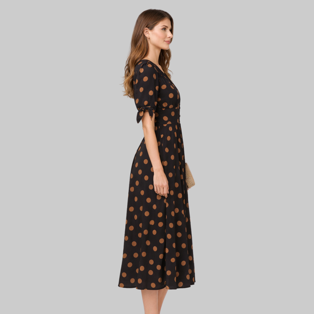 Melodie Vestido Mujer Midi de Lunares – Vestido de verano elegante con escote en V y corte en A