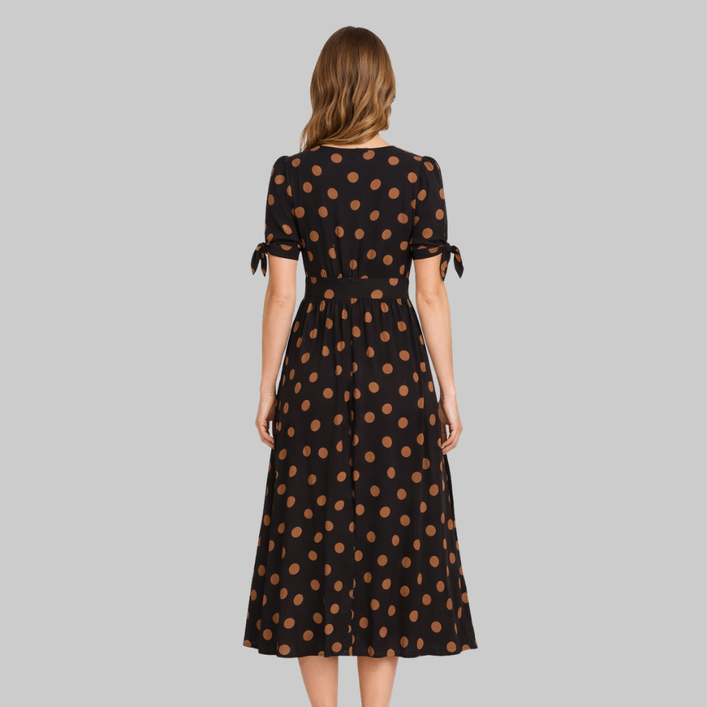 Melodie Vestido Mujer Midi de Lunares – Vestido de verano elegante con escote en V y corte en A