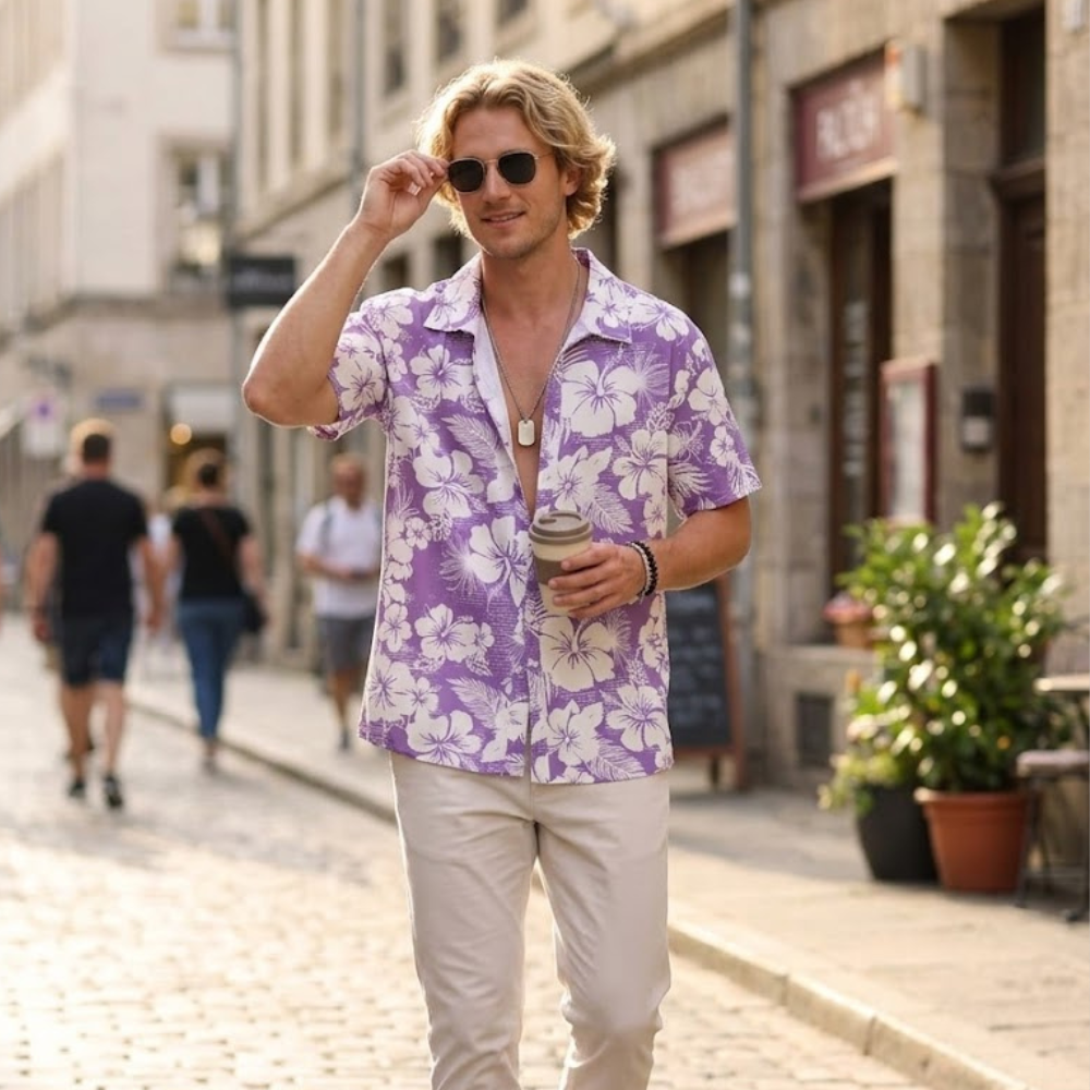 Marco Chemise hawaïenne pour homme – Chemise florale tropicale décontractée d'été