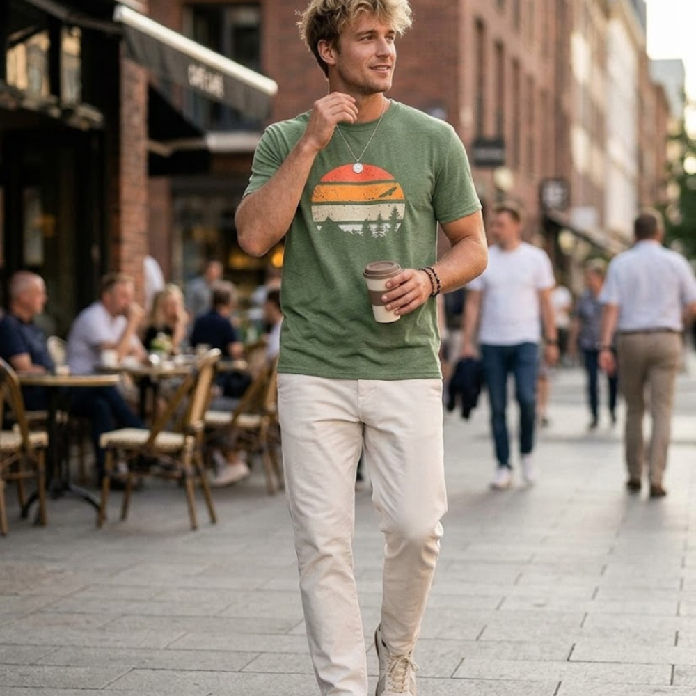 T-shirt d'été Mario pour homme – T-shirt graphique vintage avec impression coucher de soleil
