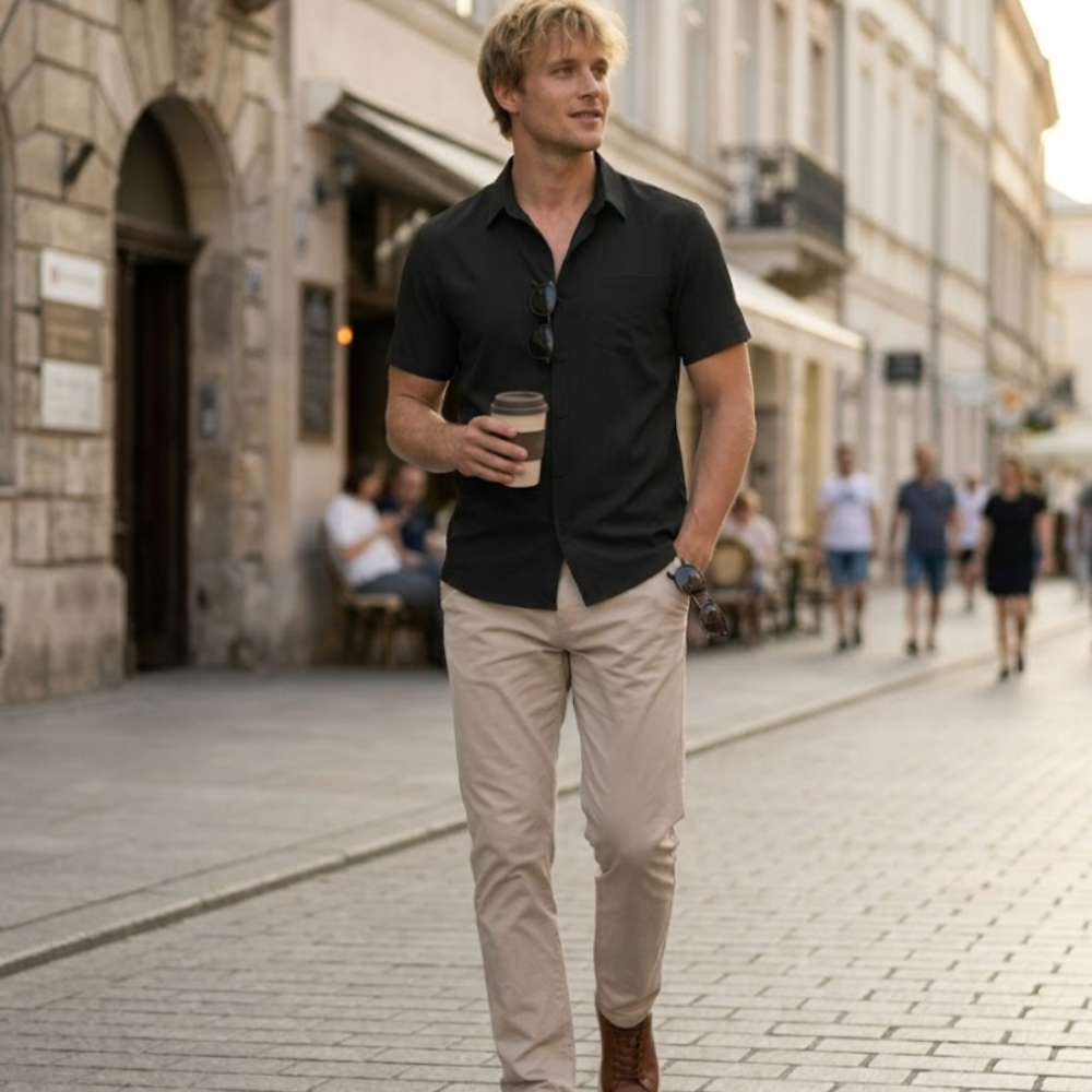 Camisa elástica de hombre Joseph – Camisa de verano de manga corta con bolsillo