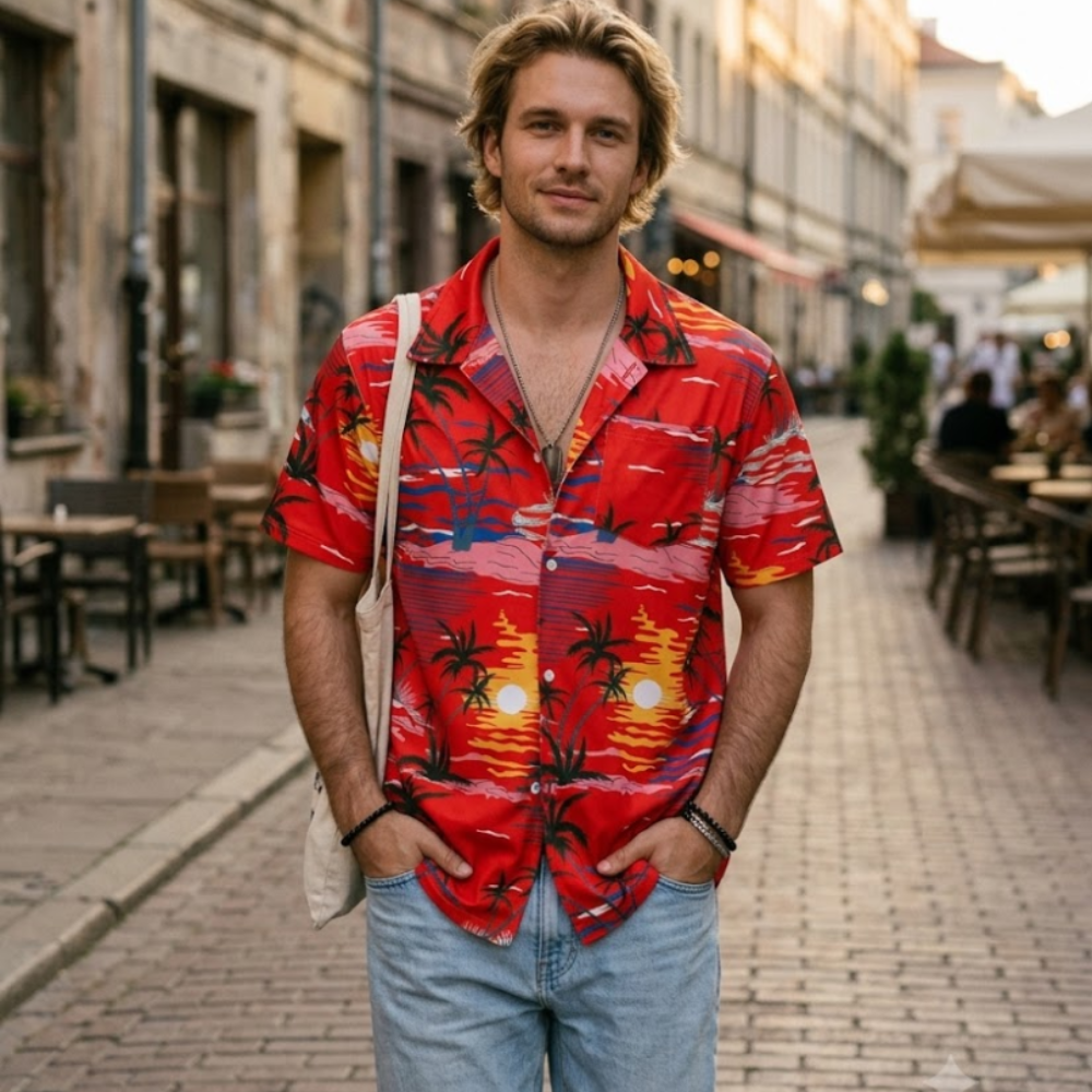 Camisa hawaiana para hombre Marco – Camisa tropical elástica de manga corta