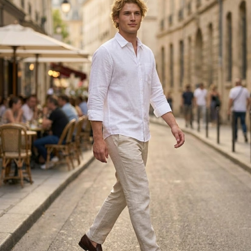 Chemise Mauro en coton et lin pour homme – Chemise décontractée d'été avec poches