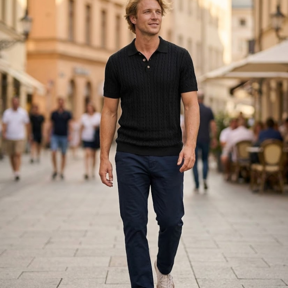 Polo Melchor en maille pour homme – Polo d'été Old Money avec boutons et colletto