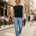 Luca Men's Oversize Tank Top – Streetwear Crop Fit Top in Heavy French Terry