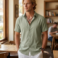 Lorenzo Men's Summer Shirt – Casual Short Sleeve Linen-Effect Shirt
