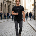 T-shirt longline Mauricio pour homme – T-shirt hipster col rond décontracté premium