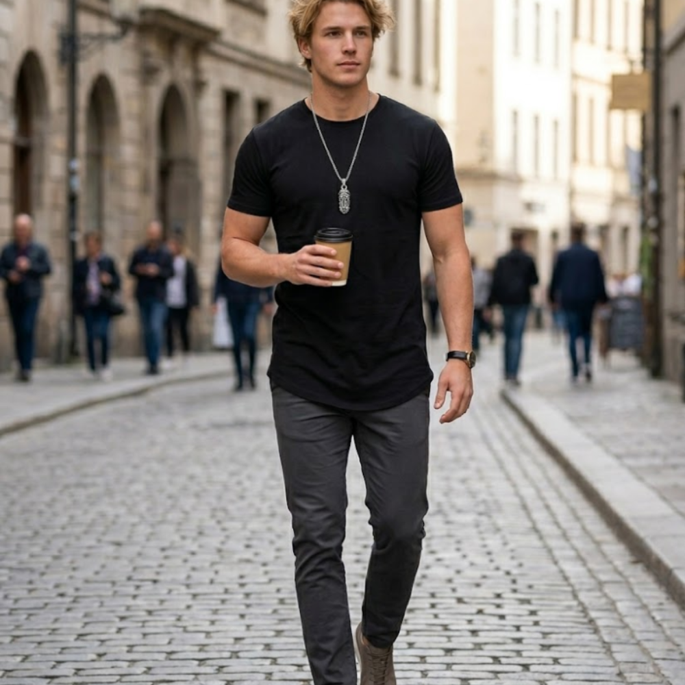 T-shirt longline Mauricio pour homme – T-shirt hipster col rond décontracté premium