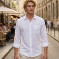 Chemise Mauro en coton et lin pour homme – Chemise décontractée d'été avec poches