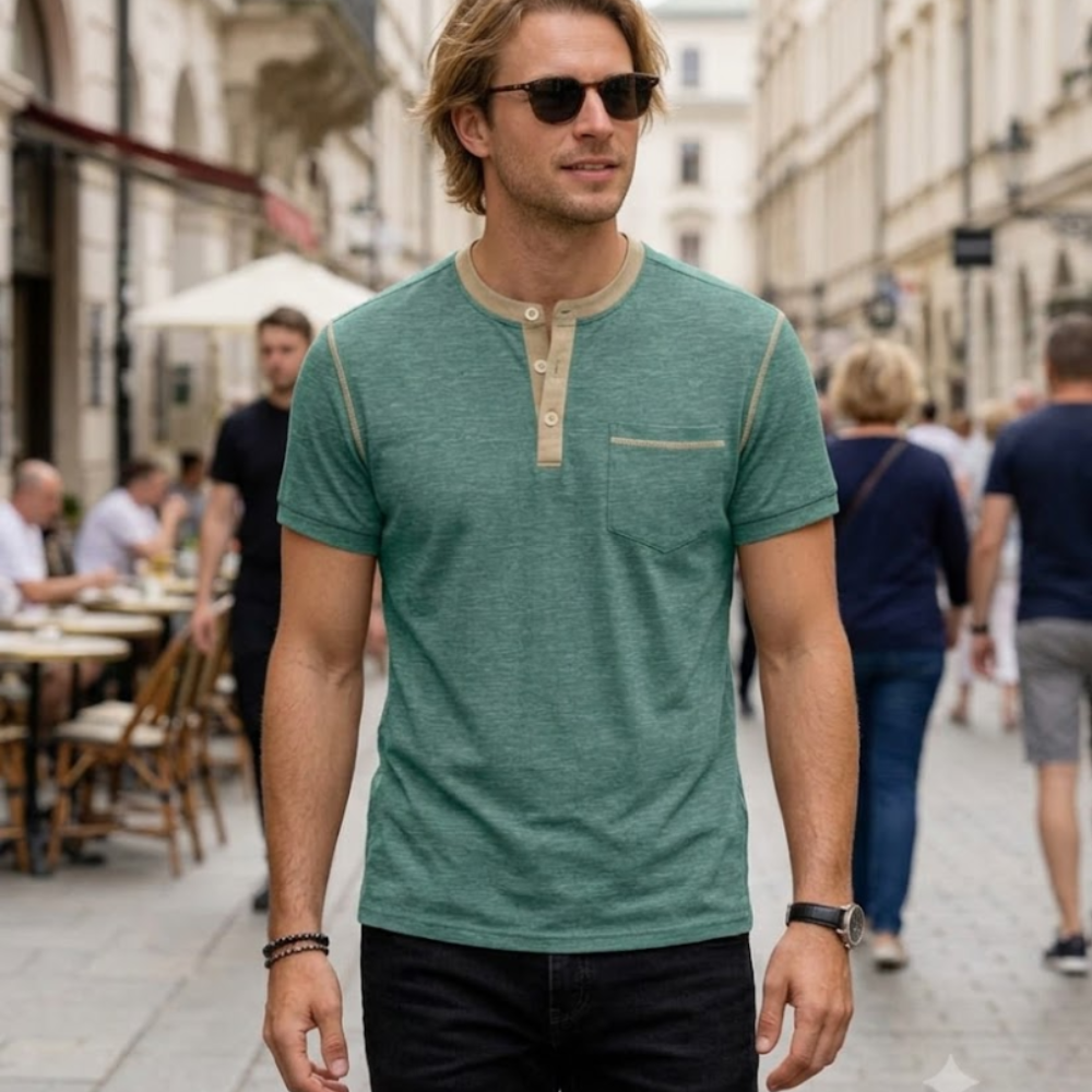 Camiseta Henley Matteo para Hombre – Camiseta Casual de Manga Corta con Botones