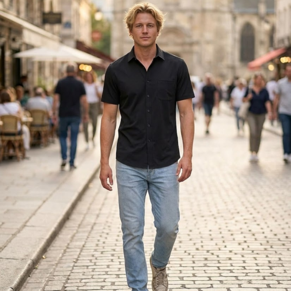 Wilfrits Chemise élégante pour homme – Chemise d'été anti-froissement à manches courtes avec poche poitrine