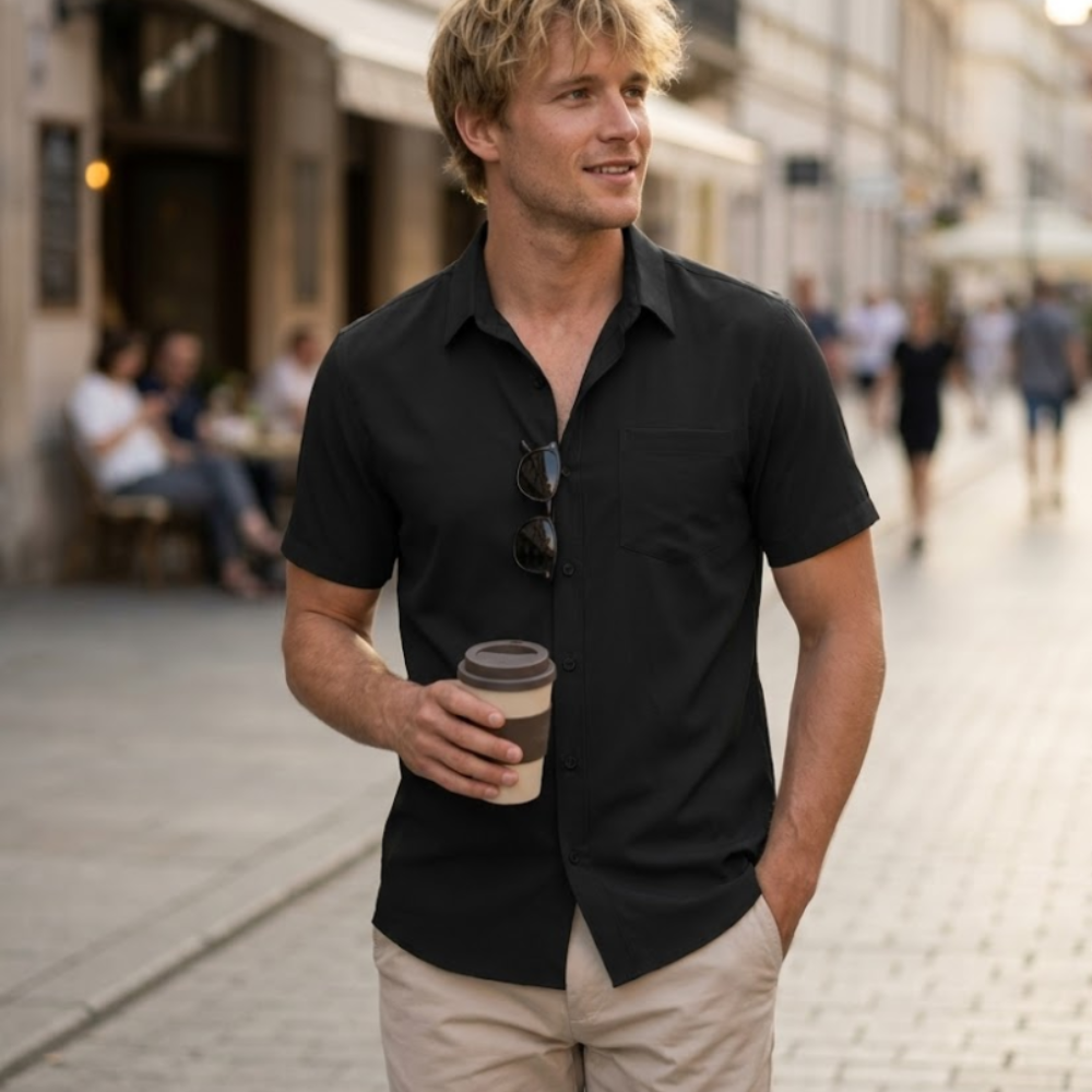 Camisa elástica de hombre Joseph – Camisa de verano de manga corta con bolsillo