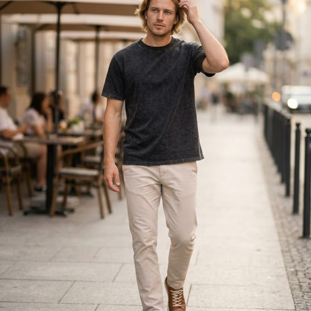 T-shirt vintage pour homme Ben – T-shirt en coton 100 % effet délavé acide