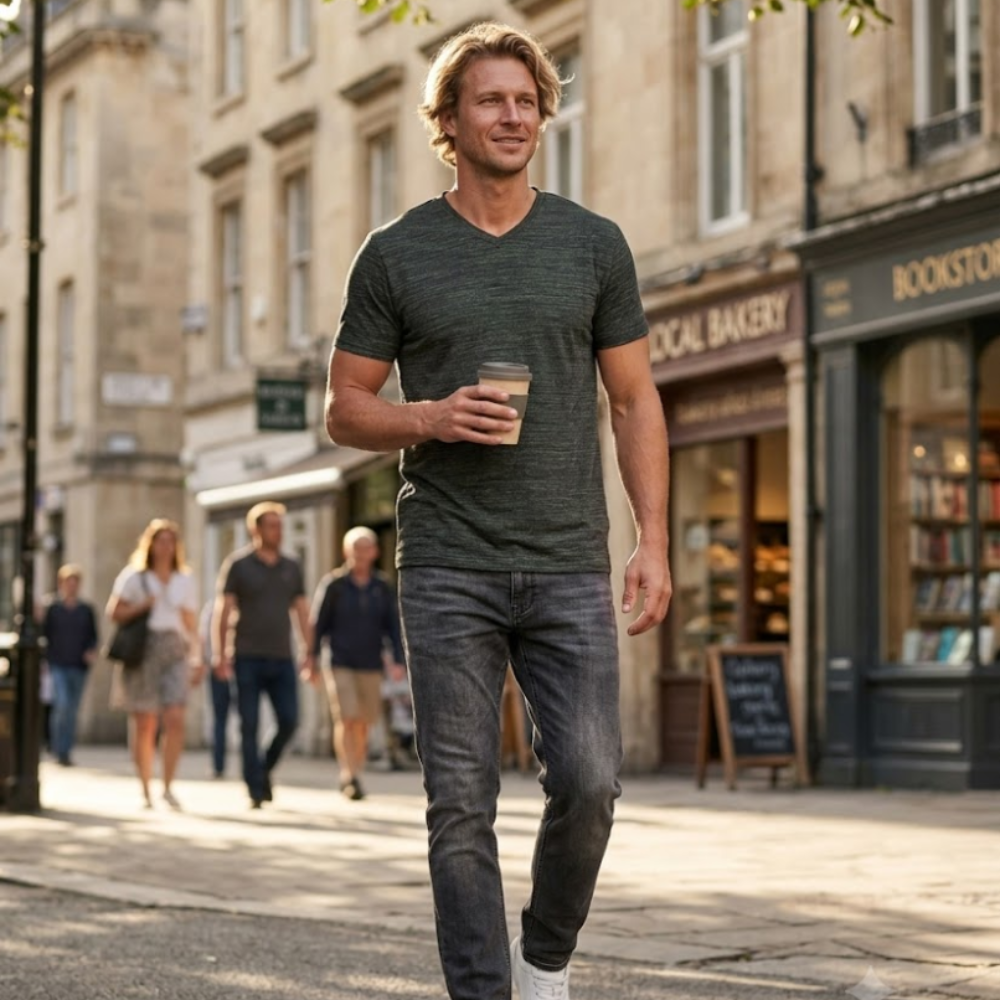 Camiseta Matteo para hombre con cuello en V – Camiseta casual elástica de algodón