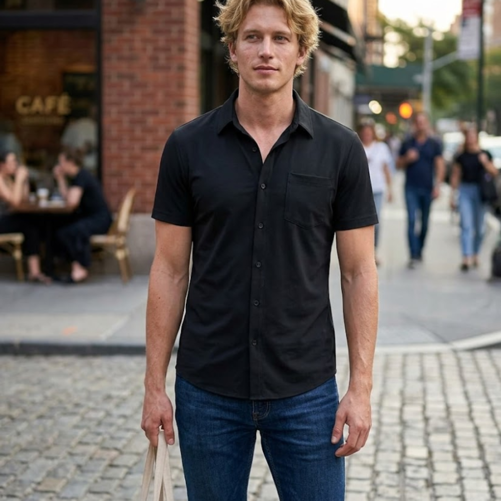Chemise élastique pour homme Marco – Chemise business décontractée sans repassage à manches courtes