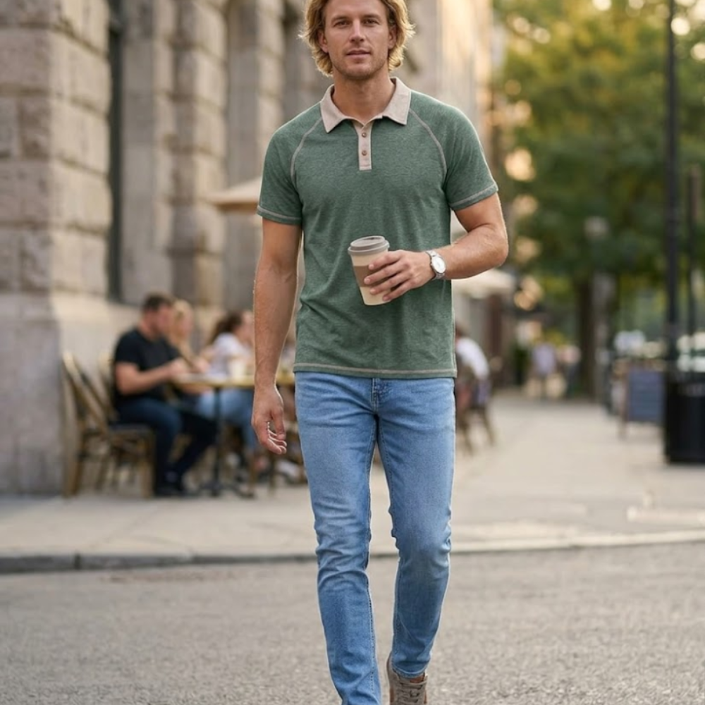 Polo Leo en coton pour homme – T-shirt d'été avec col raglan et boutons