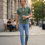 Polo Leo en coton pour homme – T-shirt d'été avec col raglan et boutons