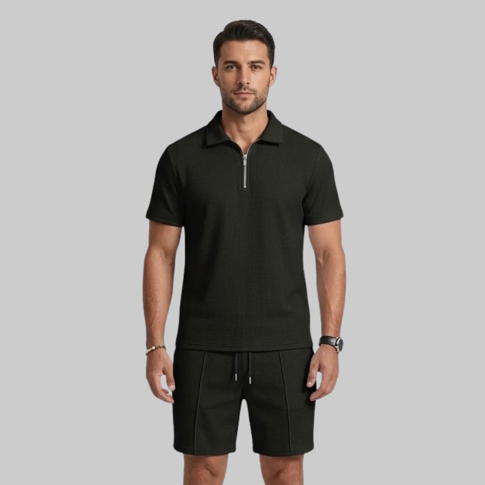 Sevi Conjunto Hombre Verano Dos Piezas – Conjunto Waffle con Camisa con Cremallera y Pantalones Cortos