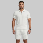 Sevi Ensemble Homme Estival Deux Pièces – Ensemble Waffle avec Chemise Zip et Short